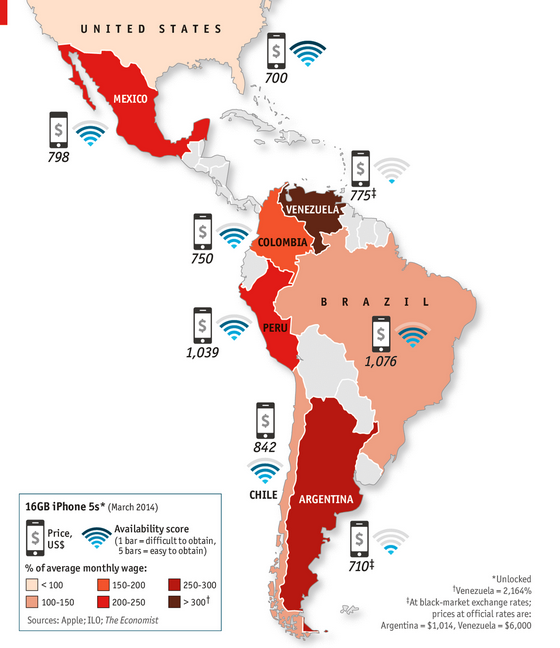One phone, many countries Fuente: The Economist